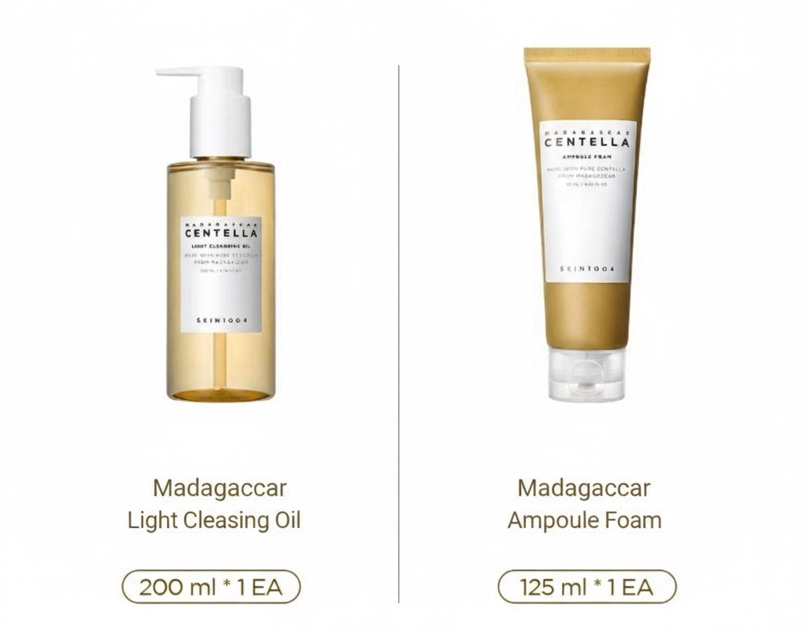 [Skin1004] Madagascar Centella Double Cleansing Duo – Sensitive Barrier-Friendly Set, Ampoule Foam & Light Cleansing Oil