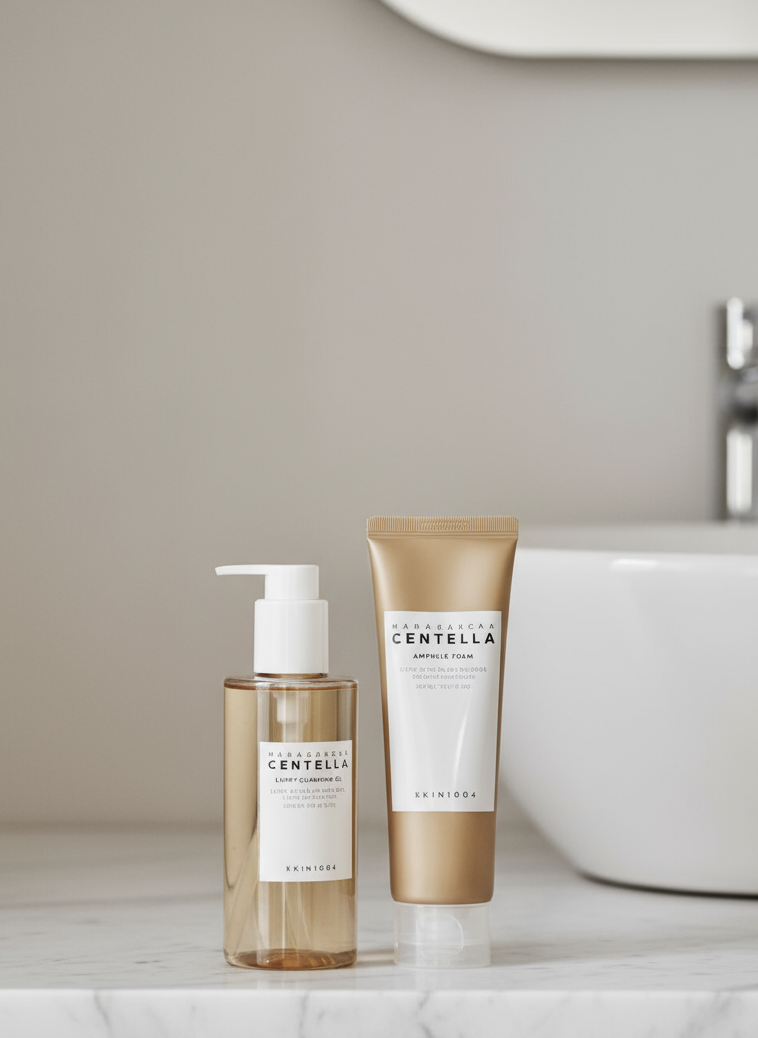 [Skin1004] Madagascar Centella Double Cleansing Duo – Sensitive Barrier-Friendly Set, Ampoule Foam & Light Cleansing Oil